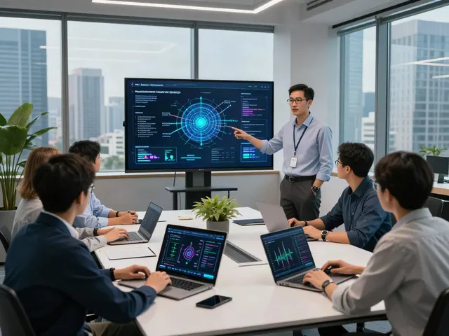 Team collaborating on AI token metrics in a modern workspace, illustrating what are AI tokens.