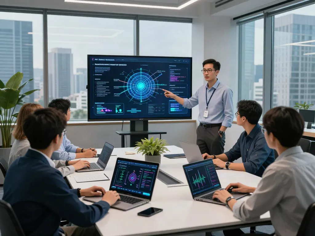 Team collaborating on AI token metrics in a modern workspace, illustrating what are AI tokens.