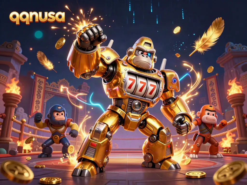 Engage with thrilling casino action featuring qqnusa's golden gorilla mech and cosmic elements for an electrifying experience.