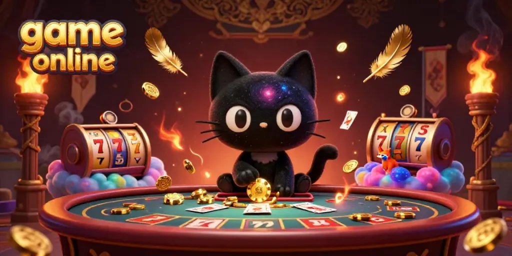 Engage in thrilling game online activities with vibrant characters and casino elements swirling around.