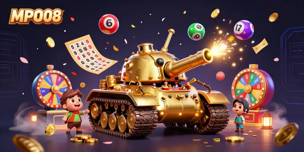 Experience the excitement of MPO08 with vibrant casino elements in a dynamic, colorful design.