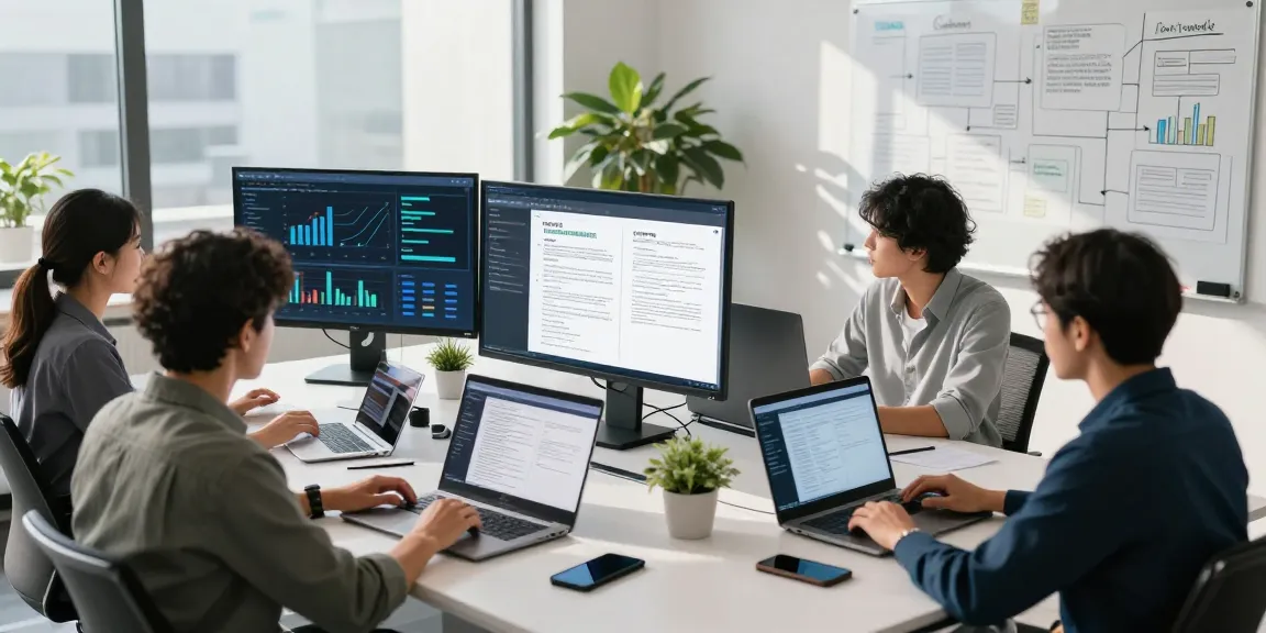 Collaborative team analyzing document fraud detection software in a modern office