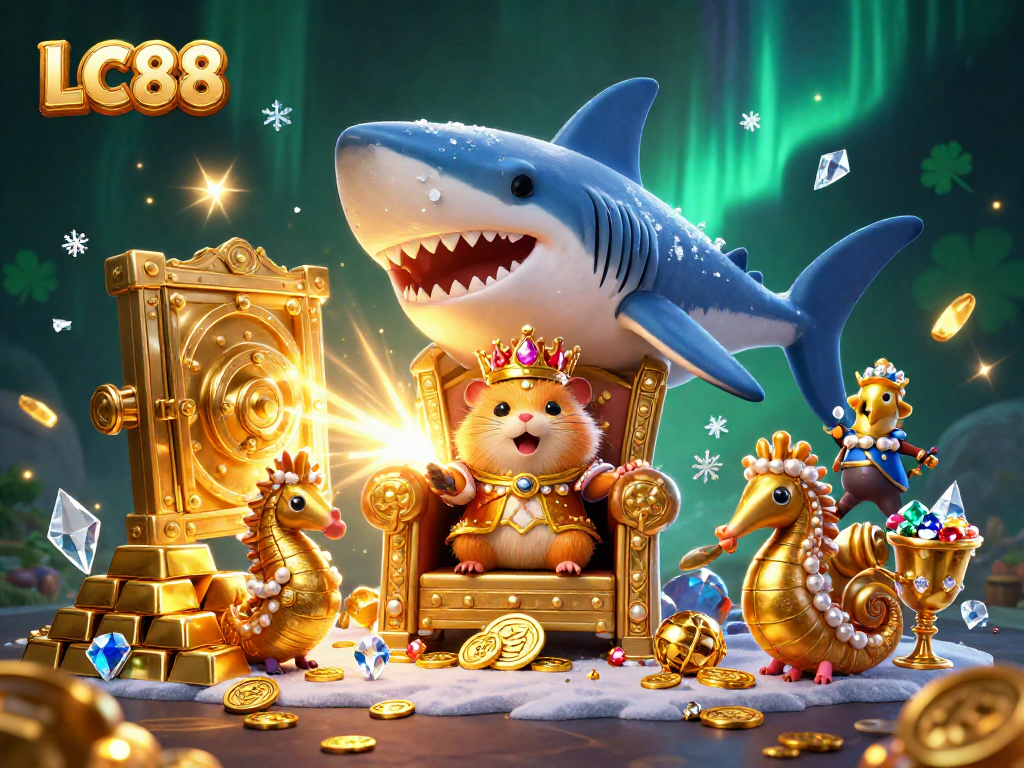 Join the excitement at LC88 with dynamic casino scenes featuring treasures and royal characters.