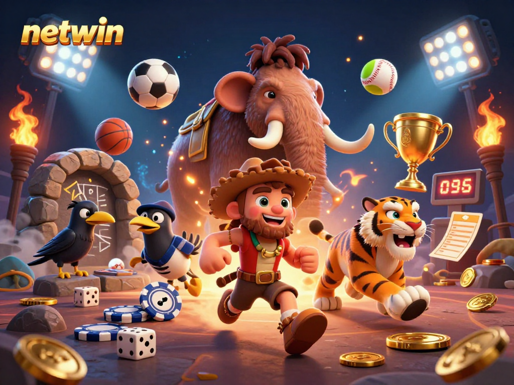 Experience thrilling games at netwin with our captivating prehistoric casino scene featuring dynamic characters and action.