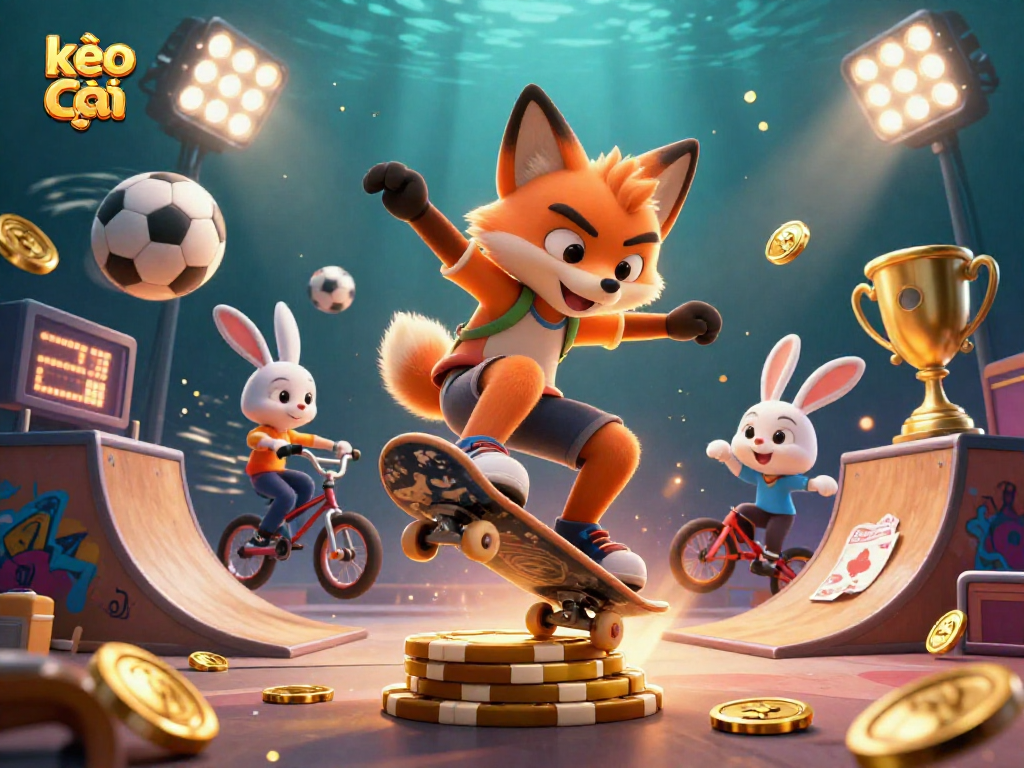 Engage with kèo nhà cái through vibrant 3D illustration showcasing dynamic betting activities and casino elements.
