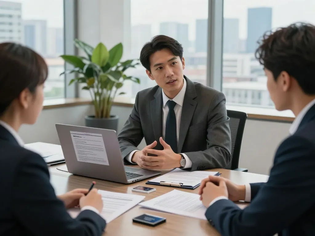 Lead Roedl lawyer consulting with international client in modern office.
