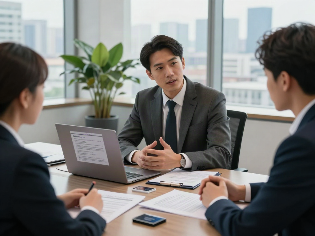 Lead Roedl lawyer consulting with international client in modern office.