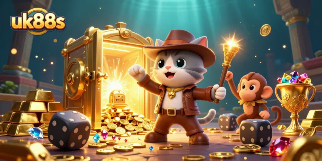 Experience the thrill of uk88s with our captivating casino adventure illustration featuring rich treasures.