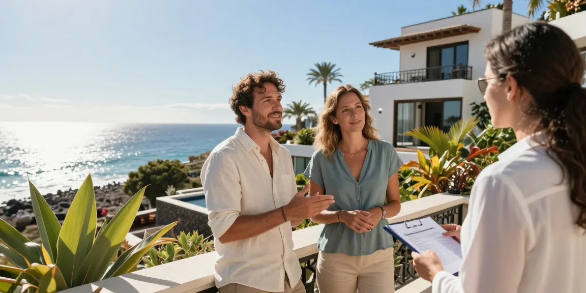 Cancasa investment discussion on a luxury villa terrace in Tenerife.
