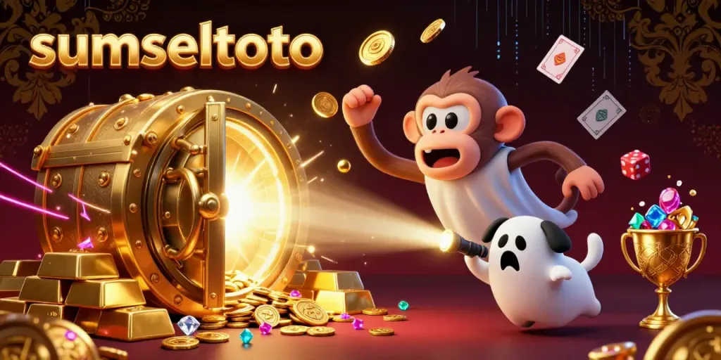 Experience the excitement of sumseltoto with a ghostly monkey juggling golden treasures in a haunted casino.